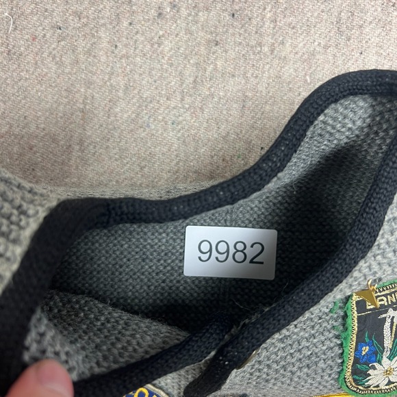 Vintage Patched Wool Sweater Mens Small Gray 1960s Cardigan Tourist Travel - Picture 11 of 11